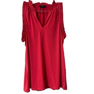 TAHARI Tank Top Pink/Red Ruffle Trim V-Neck Stretch Sleeveless Blouse Size M